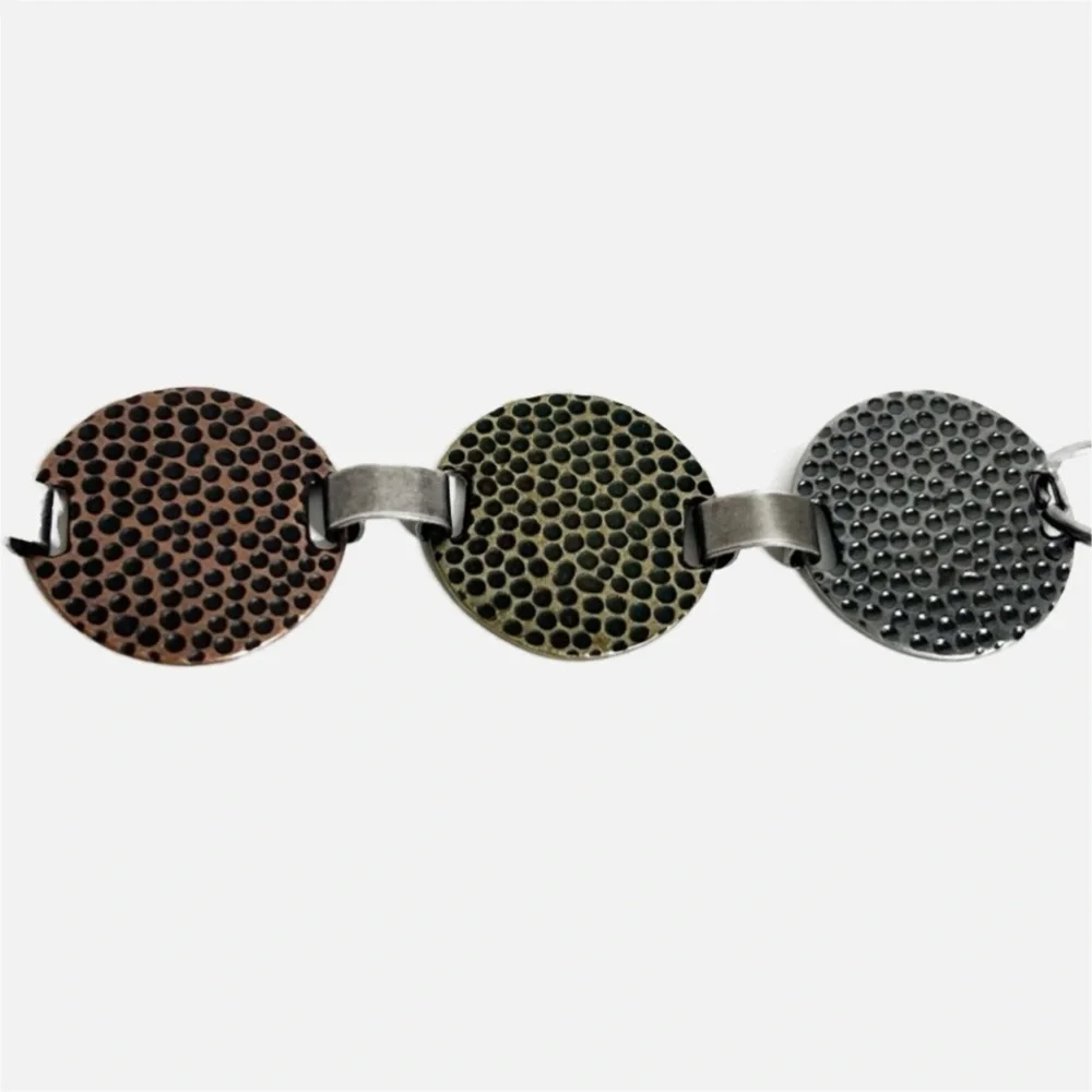 Vintage Hammered Metal Disc Chain Belt Adjustable Length Bronze Gold Silver Tone